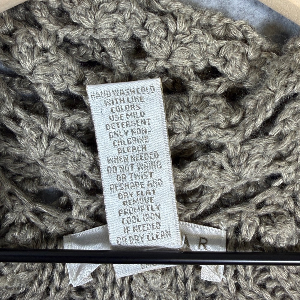 Kenar Cardigan Sweater Taupe Ribbed Crochet Trim Wool Blend Boho Earthy Cozy - Picture 4 of 9